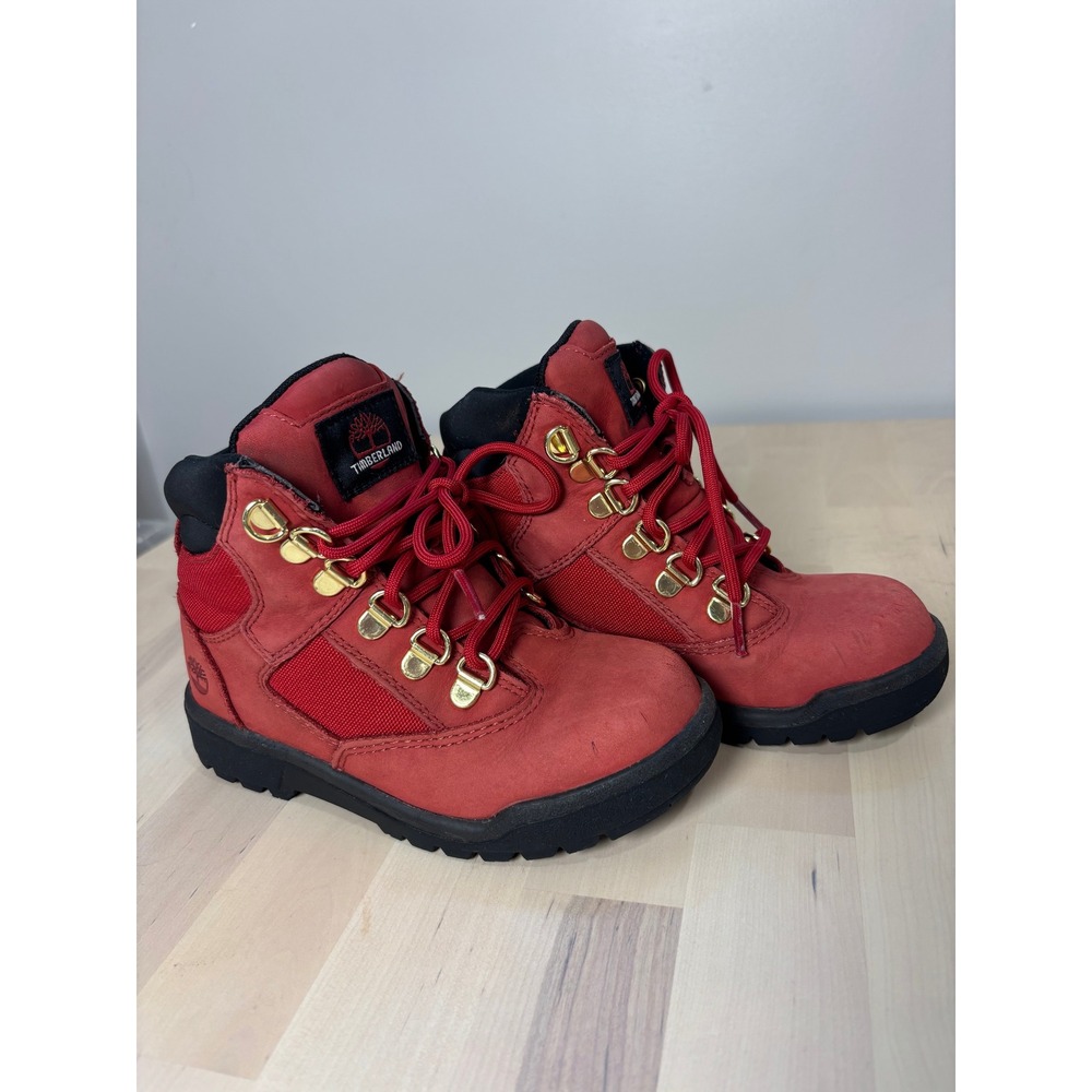 Timberland Field Boots Red Gold Boys Size 13 Nubuck Mesh Mid Top A2JKR